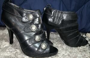 Coach Shoe Sandra Calf black leather open toe strappy heels Shootie Stiletto 6